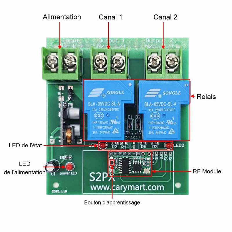 10V~80V Kit Interrupteur Télécommande Sans Fil 2 Canaux 30A CC Sortie (Modèle: 0020530)