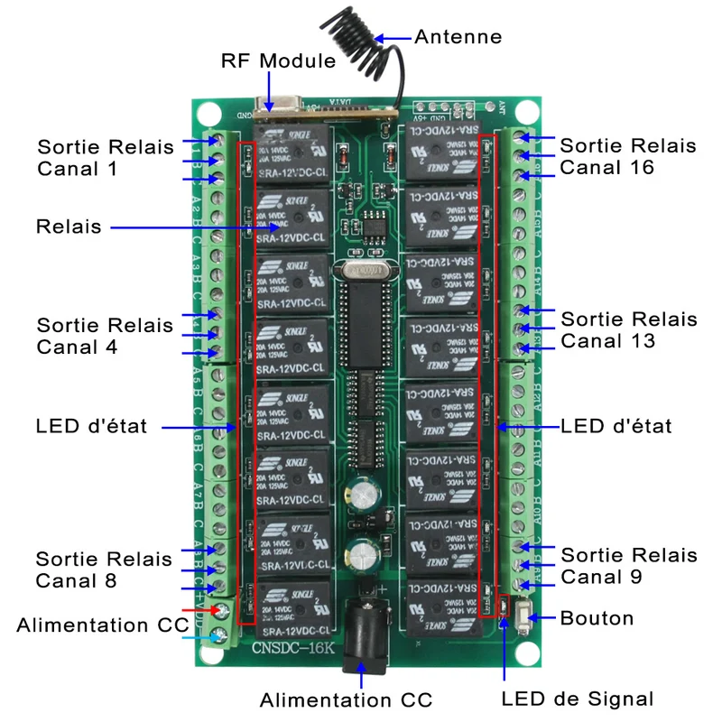 16 Canaux 12V 24V 500 Mètres Kit Interrupteur Sans Fil avec Télécommande (Modèle: 0020089)