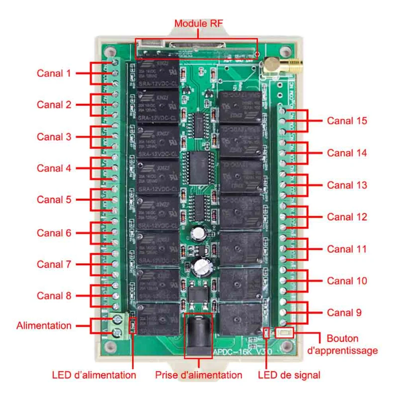 12V 24V 15 Voies Sortie Relais Interrupteur Sans Fil avec Télécommande (Modèle: 0020038)