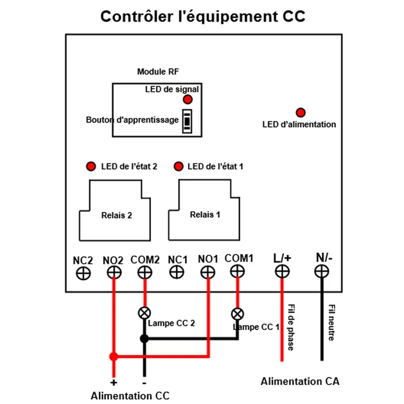 230V kit interrupteur relais sans fil 2 voies 30A avec télécommande (Modèle: 0020358)