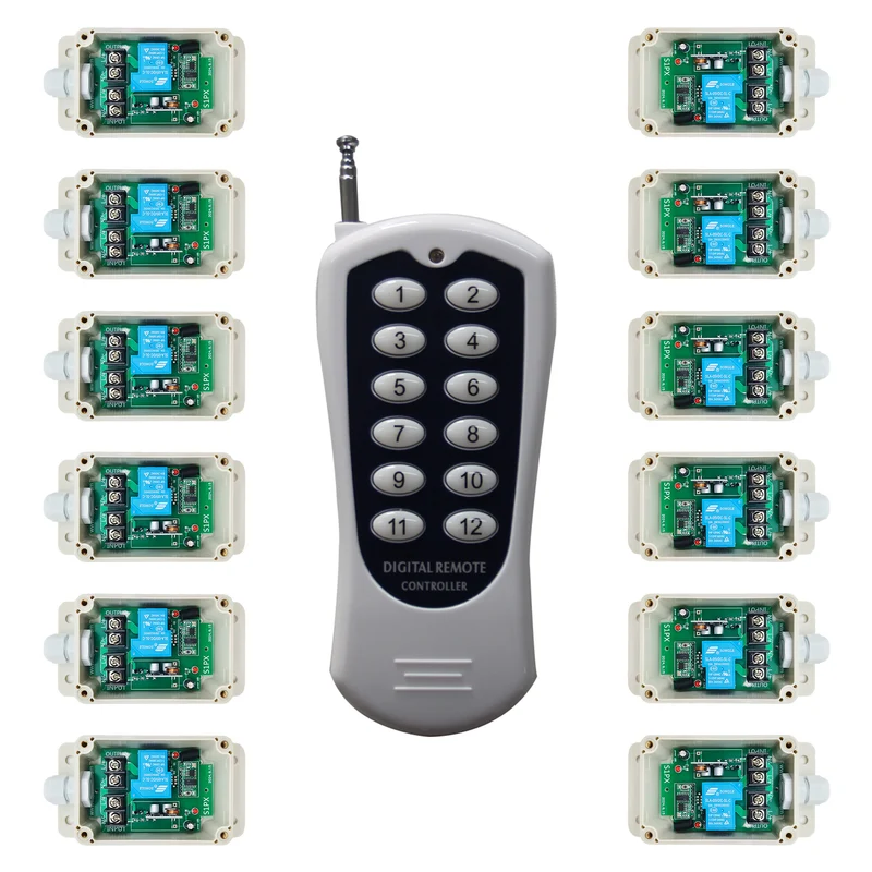 12 Étanche CC 30A Interrupteur Sans Fil et 1 Télécommande avec 12 Boutons (Modèle: 0020735)