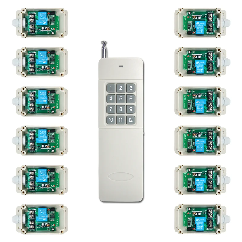 12 Étanche CC 30A Interrupteur Sans Fil et 1 Télécommande avec 12 Boutons (Modèle: 0020735)