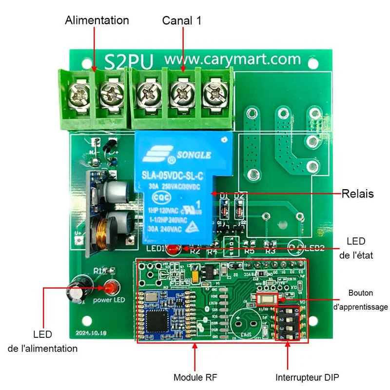 1 Canal CC 30A kit interrupteur relais télécommande sans fil 5 km (Modèle: 0020092)