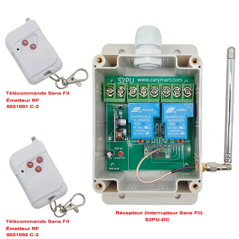 10~80V interrupteur relais 30A 2 voies avec télécommande sans fil (Modèle: 0020336)
