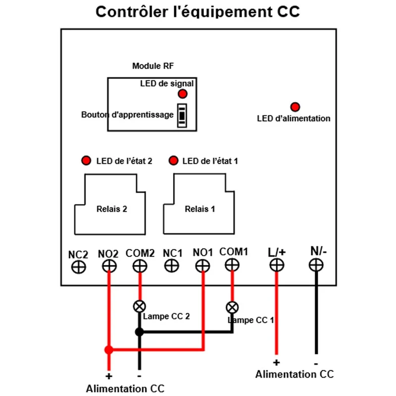 10~80V interrupteur relais 30A 2 voies avec télécommande sans fil (Modèle: 0020336)