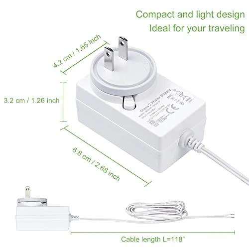 Sortfle DC 12V/24V Plug-in Adapte, Transformer, DC Wall Adapte, White Adapte
