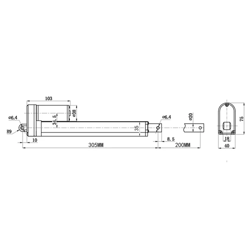 12V 24V Vérin Électrique 2000N 200kg Actionneur Linéaire Course 200 mm (Modèle: 0041503)
