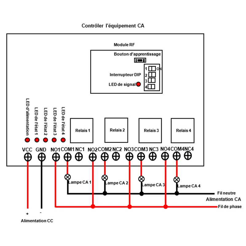 12V 24V interrupteur sans fil 4 canaux relais avec télécommande 5km (Modèle: 0020013)