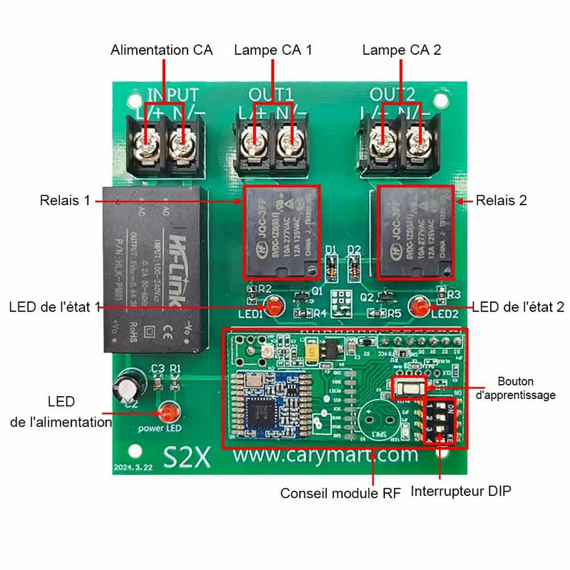 5 km Interrupteur Sans Fil 2 Voies Sortie CA 230V 10A Récepteur (Modèle: 0020148)