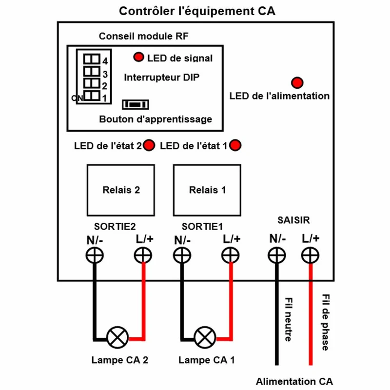 5 km Interrupteur Sans Fil 2 Voies Sortie CA 230V 10A Récepteur (Modèle: 0020148)