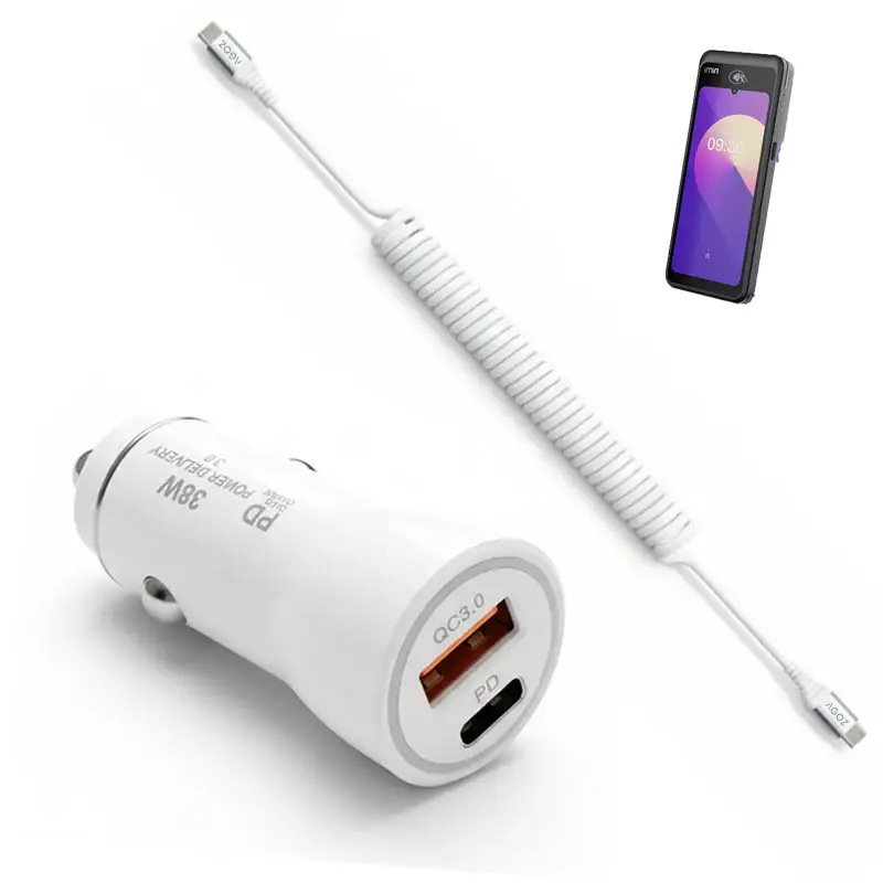 Chargeur de voiture pour terminal de point de vente mobile iMin 38 W avec câble spiralé USB-C | Agoz