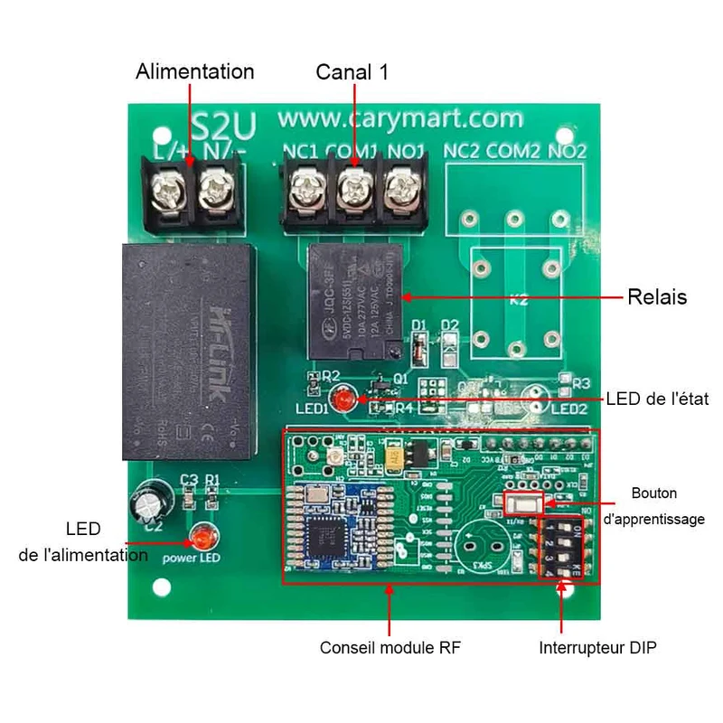 230V interrupteur sans fil sortie contact sec 1 voie 10A 5 km (Modèle: 0020688)