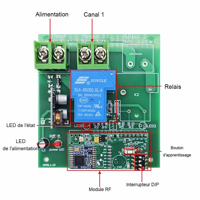10~80V 30A Kit Interrupteur Télécommande Sans Fil Sortie CC 1 Voie (Modèle: 0020114)