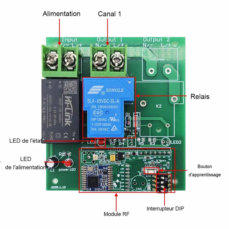 230V 30A Kit Interrupteur Télécommande Sans Fil Sortie CA 1 Voie (Modèle: 0020136)