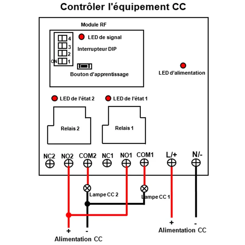 10~80V récepteur interrupteur sans fil, 2 voies 10A relais 5km (Modèle: 0020101)