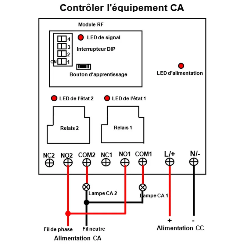 10~80V récepteur interrupteur sans fil, 2 voies 10A relais 5km (Modèle: 0020101)