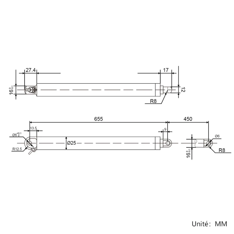 12V 24V 80kg vérin électrique inox actionneur linéaire série L course 450mm (Modèle: 0041970)