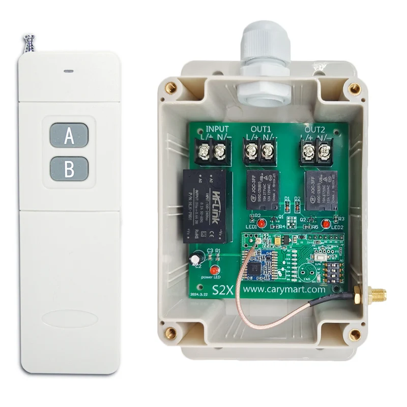 2 Canaux 10A interrupteur sans fil sortie 230V avec télécommande 5km (Modèle: 0020149)