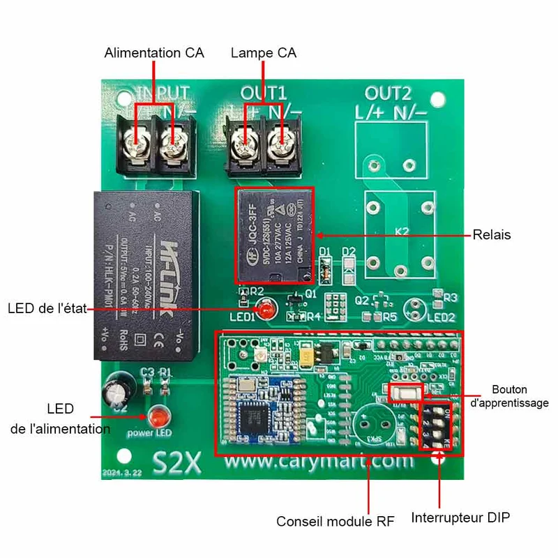 5Km 10A Kit Interrupteur Télécommande Sans Fil 1 Voie Sortie 230V (Modèle: 0020146)