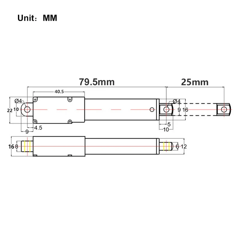6V 12V 24V Micro Vérin Électrique 188N Actionneur Linéaire Course 25 mm (Modèle: 0041647)