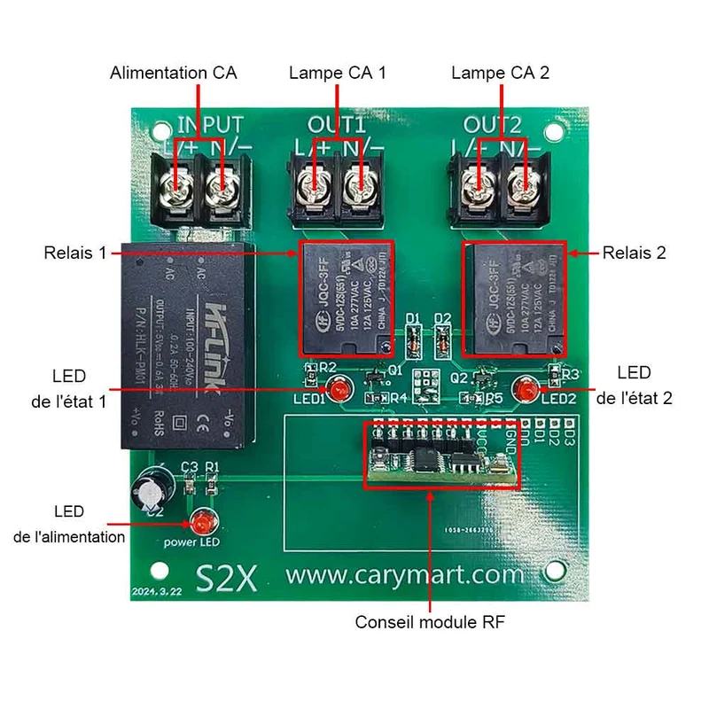 2 Canaux CA 12V 24V Kit Interrupteur Sans Fil avec Télécommande (Modèle: 0020051)