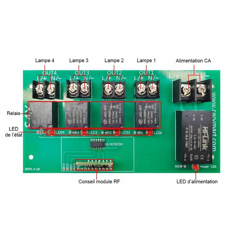 4 Voies Étanche Interrupteur Sans Fil 220V 10A Récepteur Radio (Modèle: 0020221)