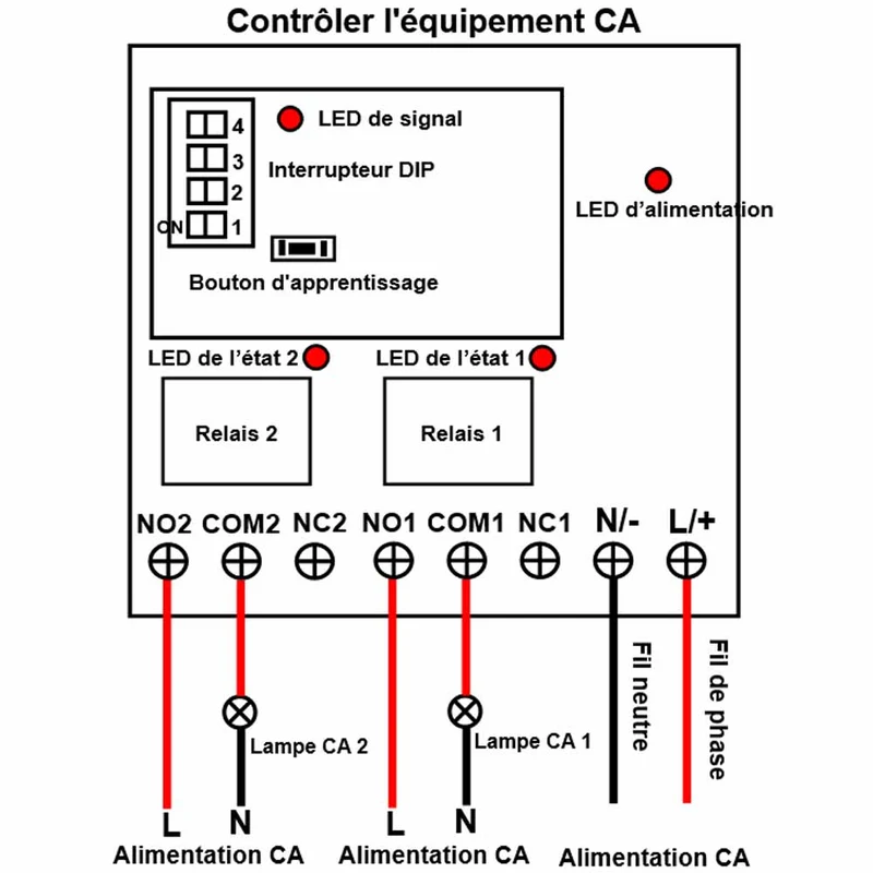 230V interrupteur sans fil sortie contact sec 2 voies 10A 5km (Modèle: 0020690)