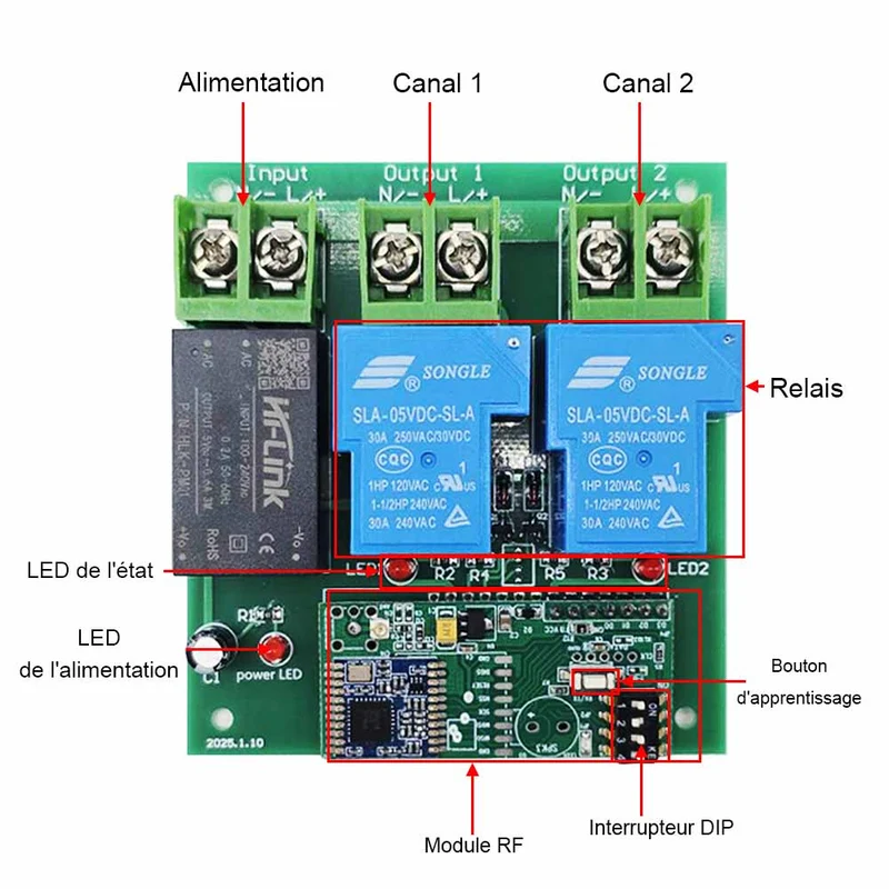 230V interrupteur sans fil étanche récepteur sortie CA à 2 voies 5km (Modèle: 0020135)