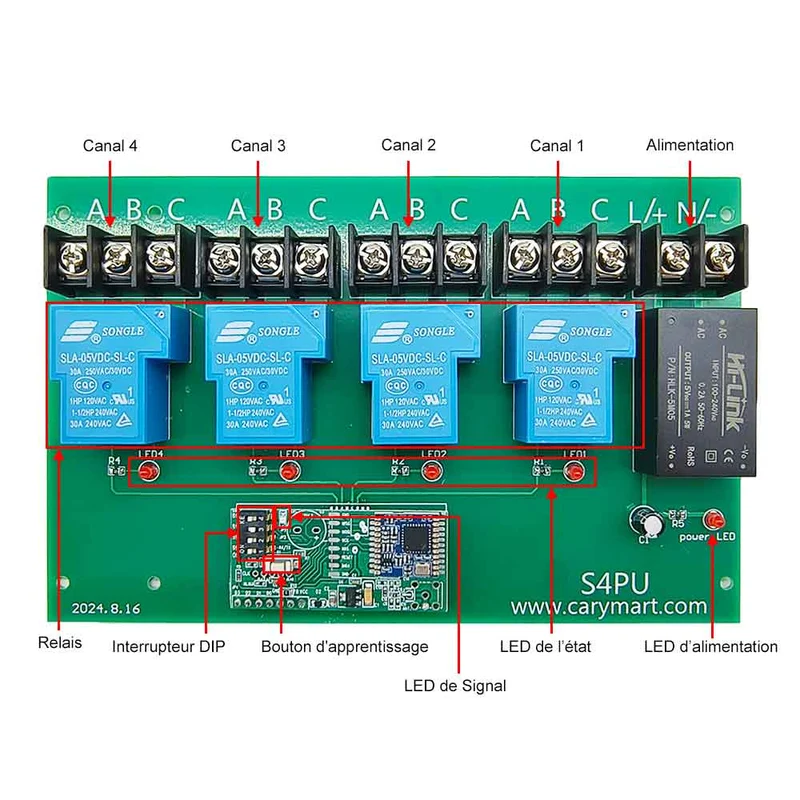 230V récepteur interrupteur sans fil 4 voies 30A relais 5 km (Modèle: 0020109)