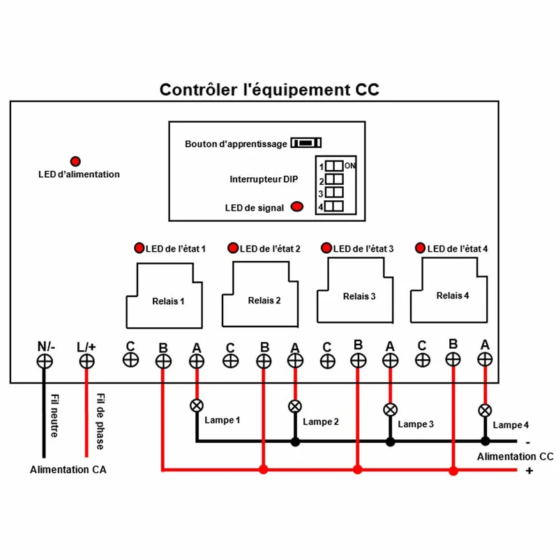 230V récepteur interrupteur sans fil 4 voies 30A relais 5 km (Modèle: 0020109)