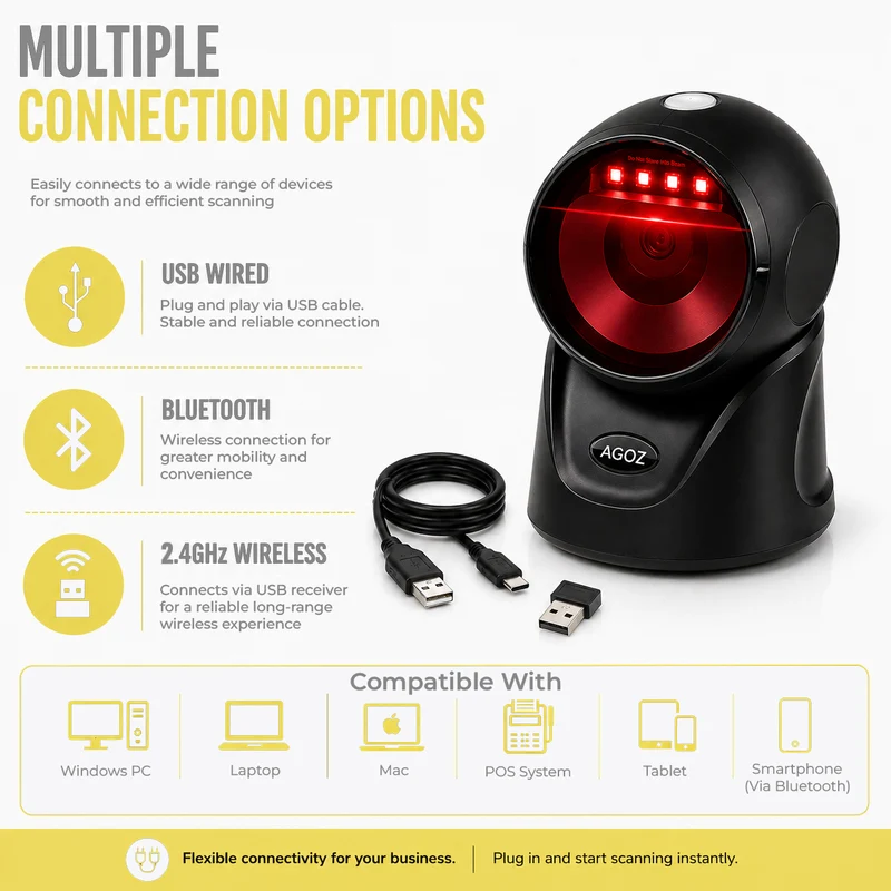 Scanner de codes-barres de présentation de bureau AGOZ AG-860P