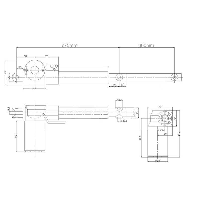 12V 24V Vérin électrique 6000N 600kg actionneur linéaire course 600mm (Modèle: 0041517)