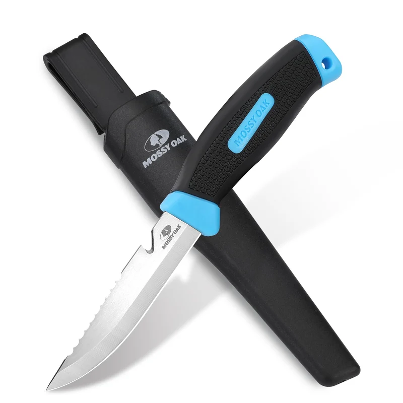 Mossy Oak Couteau de Survie à Lame Fixe de 220mm, Couteau de Chasse avec Dents Dentelées et Etui, Parfait pour Survie, Chasse, Camping, Randonnée