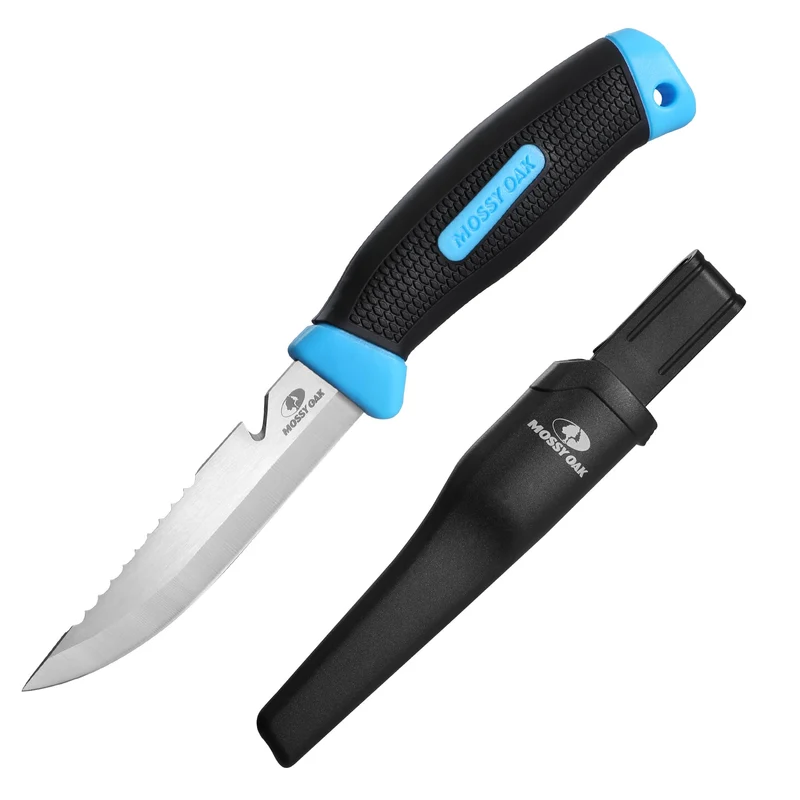 Mossy Oak Couteau de Survie à Lame Fixe de 220mm, Couteau de Chasse avec Dents Dentelées et Etui, Parfait pour Survie, Chasse, Camping, Randonnée