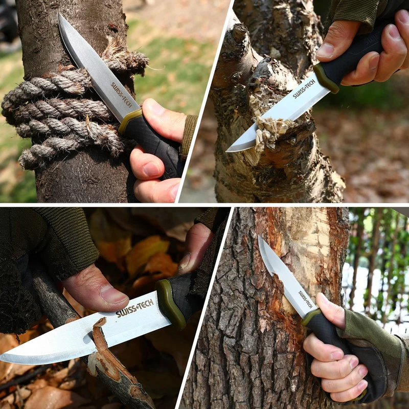 Swiss+Tech Couteau de Survie, Couteau de Chasse à Lame Fixe avec Etui Rigide, Parfait pour Survie, Chasse, Camping, Randonnée