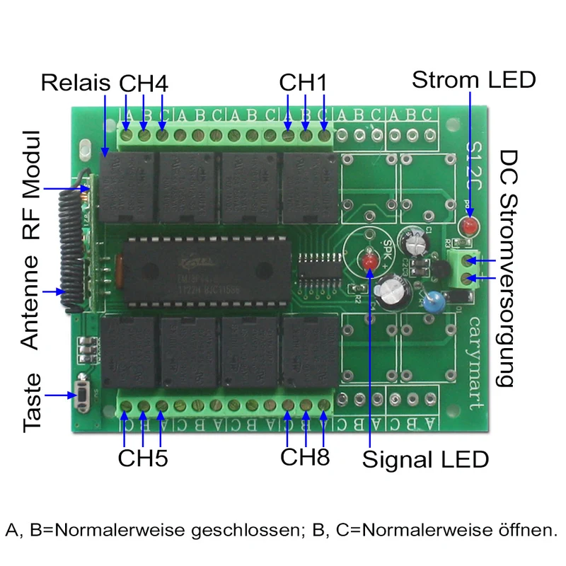 CC 9V 12V 24V Interrupteur Sans Fil avec 8 Voies 5A Sortie Relais (Modèle: 0020078)