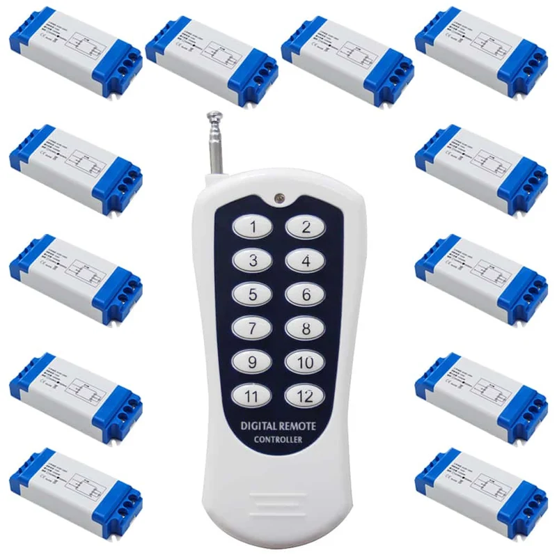 Douze 1 Voie 85V~250V 10A interrupteurs sans fil avec télécommande (Modèle: 0020625)