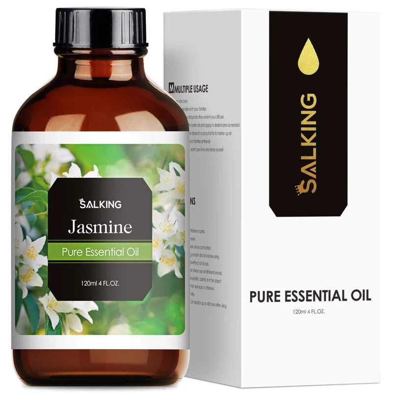 SALKING Huiles Essentielles Jasmin 120ml, 100% Naturelle Bio Huiles Essentielles Aromathérapie pour Diffuseurs, Humidificateur, Massage/Spa/Soin Des Cheveux Bain Idéal Coffret Cadeau