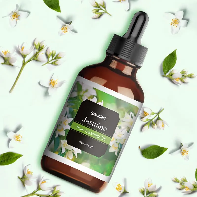 SALKING Huiles Essentielles Jasmin 120ml, 100% Naturelle Bio Huiles Essentielles Aromathérapie pour Diffuseurs, Humidificateur, Massage/Spa/Soin Des Cheveux Bain Idéal Coffret Cadeau