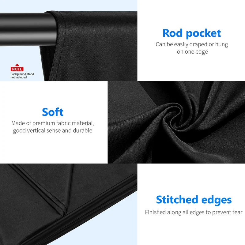 Neewer 10x20 ft / 3x6m Photo Studio 100% Mousseline Pure Pliant Toile de Fond pour Photographie, Vidéo et Télévision (Noire)