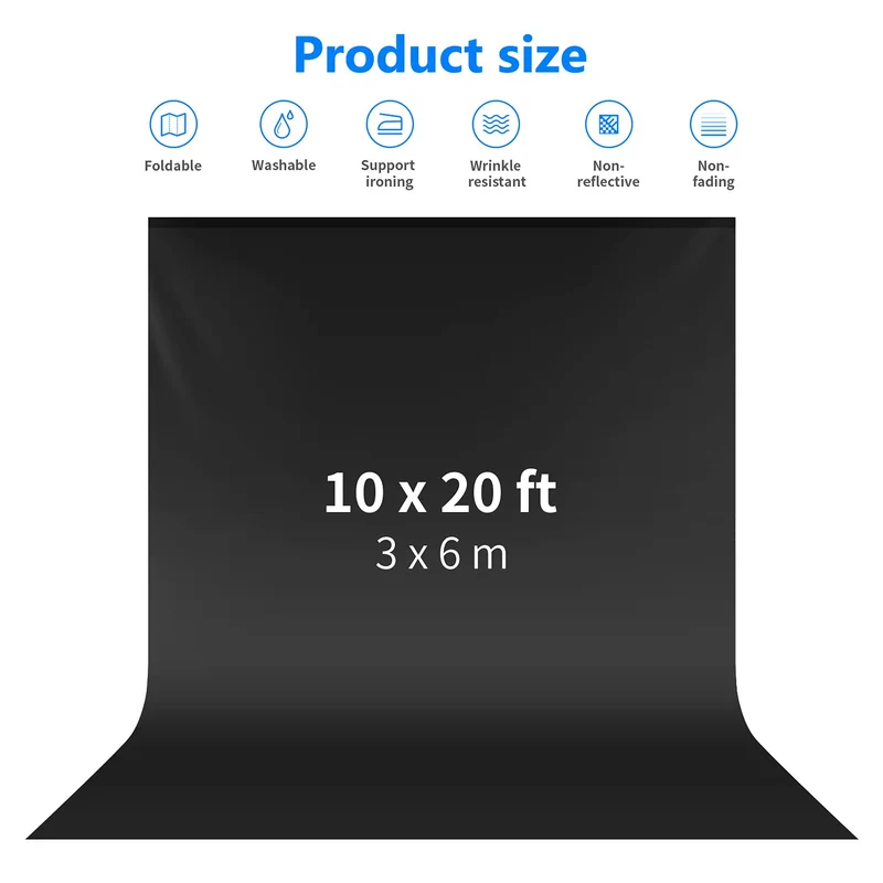 Neewer 10x20 ft / 3x6m Photo Studio 100% Mousseline Pure Pliant Toile de Fond pour Photographie, Vidéo et Télévision (Noire)