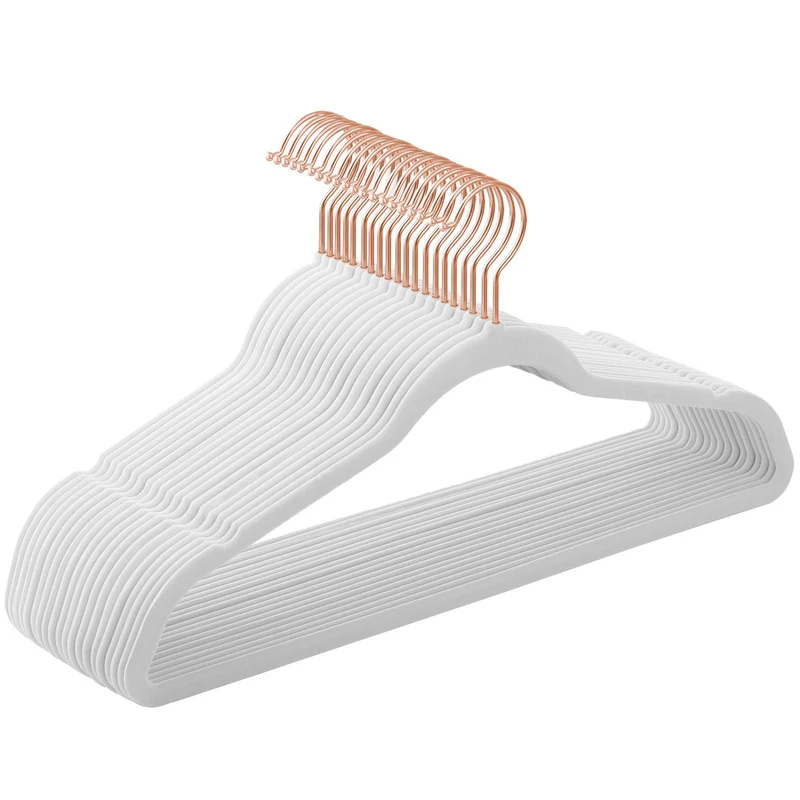 SONGMICS Lot de 20 Cintres Velours Adulte, Longueur 41,5 cm, Fin, Grande Capacité de Charge, avec Crochets Pivotants à 360°, pour Manteaux, Chemises, Blanc et Rose Gold CRF026W01