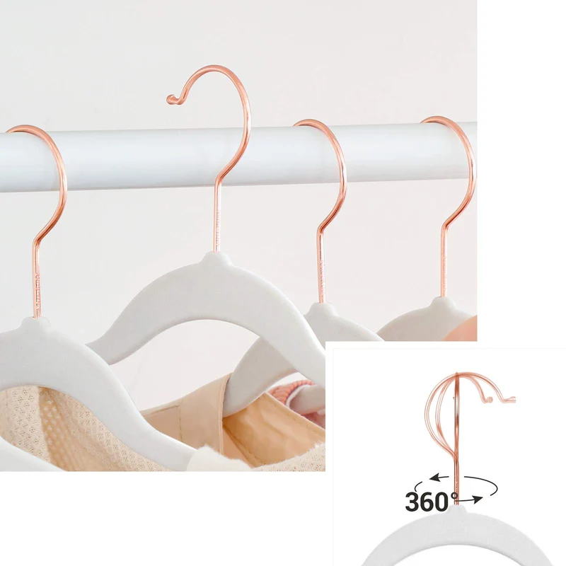 SONGMICS Lot de 20 Cintres Velours Adulte, Longueur 41,5 cm, Fin, Grande Capacité de Charge, avec Crochets Pivotants à 360°, pour Manteaux, Chemises, Blanc et Rose Gold CRF026W01