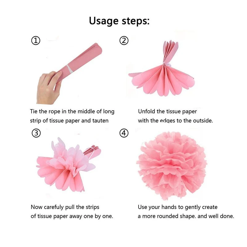 MAKFORT Pompon Rose Pompon Papier Soie Papier Fleur Pompon Boule à Suspendre 6",10",12" décor Mariage fête Anniversaire Happy Birthday Lot de 15 Rose