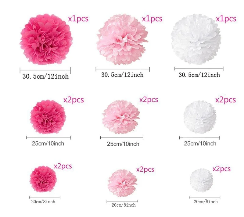 MAKFORT Pompon Rose Pompon Papier Soie Papier Fleur Pompon Boule à Suspendre 6",10",12" décor Mariage fête Anniversaire Happy Birthday Lot de 15 Rose