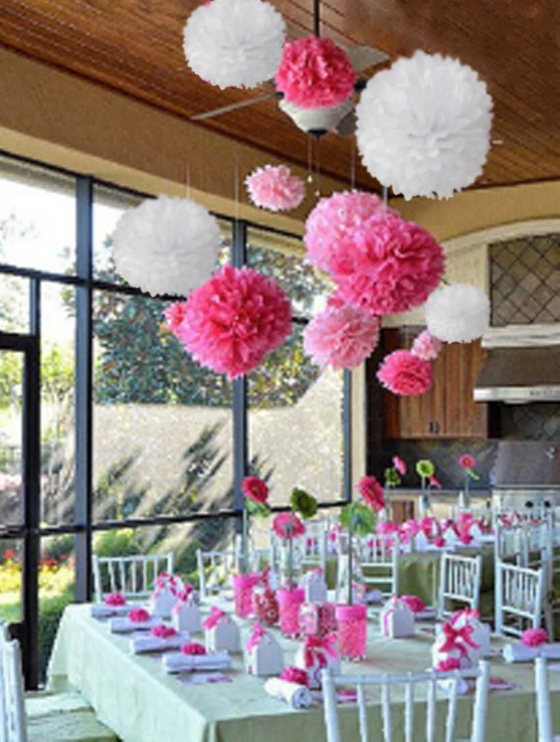 MAKFORT Pompon Rose Pompon Papier Soie Papier Fleur Pompon Boule à Suspendre 6",10",12" décor Mariage fête Anniversaire Happy Birthday Lot de 15 Rose