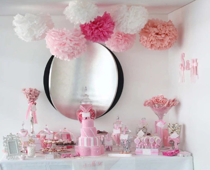 MAKFORT Pompon Rose Pompon Papier Soie Papier Fleur Pompon Boule à Suspendre 6",10",12" décor Mariage fête Anniversaire Happy Birthday Lot de 15 Rose