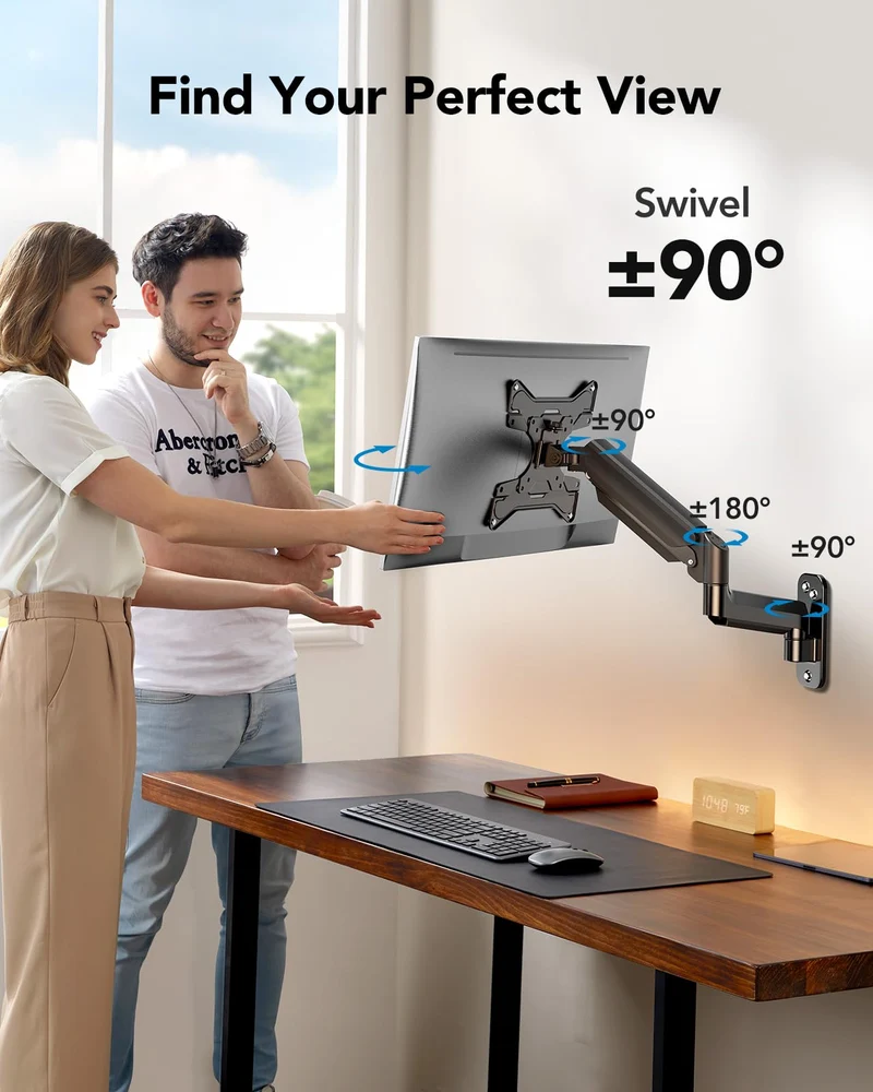 HUANUO Support Mural pour Écrans Ultra-Large de 24"-35", Support Ecran PC Mural à Mouvement Complet, Support Mural pour Moniteur, Support VESA 75/100/200mm, Capacité de Charge 3-12KG
