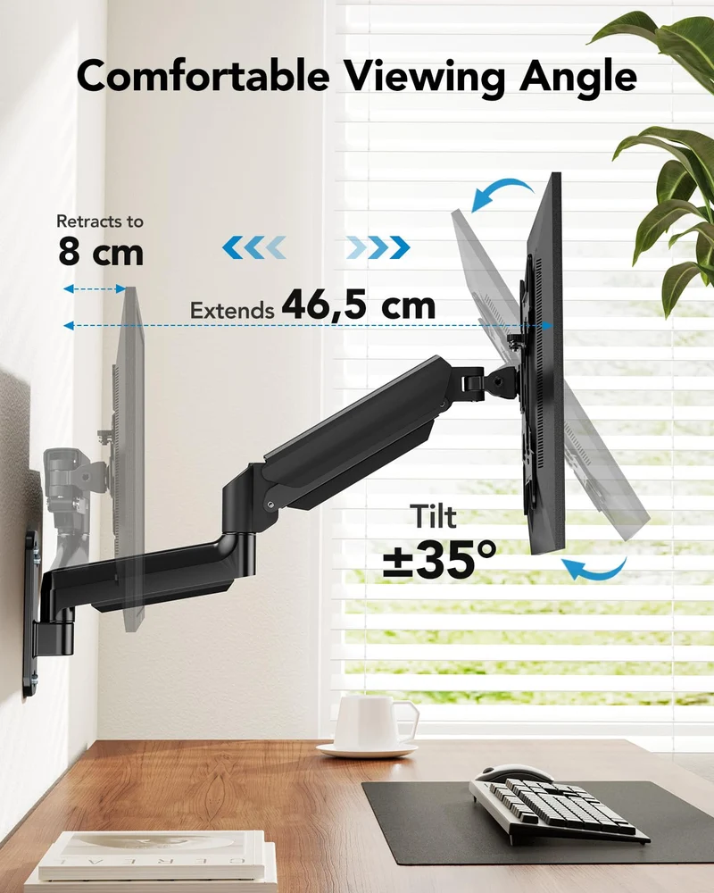 HUANUO Support Mural pour Écrans Ultra-Large de 24"-35", Support Ecran PC Mural à Mouvement Complet, Support Mural pour Moniteur, Support VESA 75/100/200mm, Capacité de Charge 3-12KG