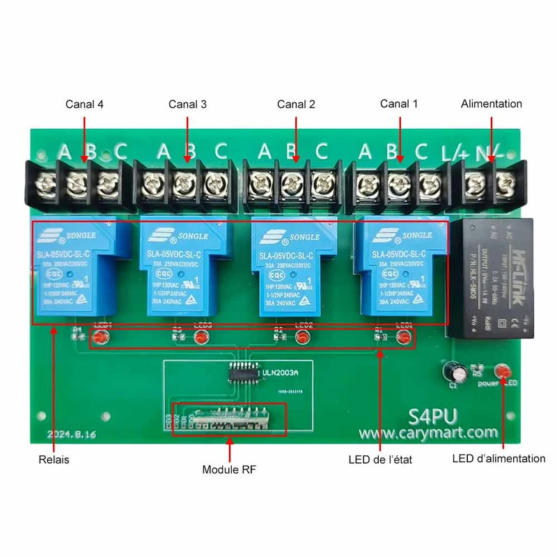 230V 30A Interrupteur Sans Fil Récepteur Radio Sortie Relais 4 Voies (Modèle: 0020449)